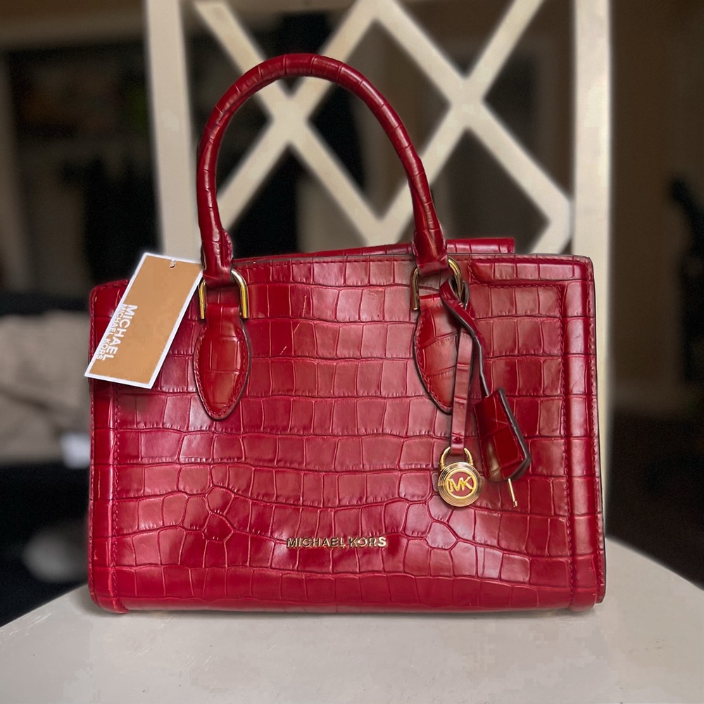 RED Michael Kors Medium Croc Embossed Bag